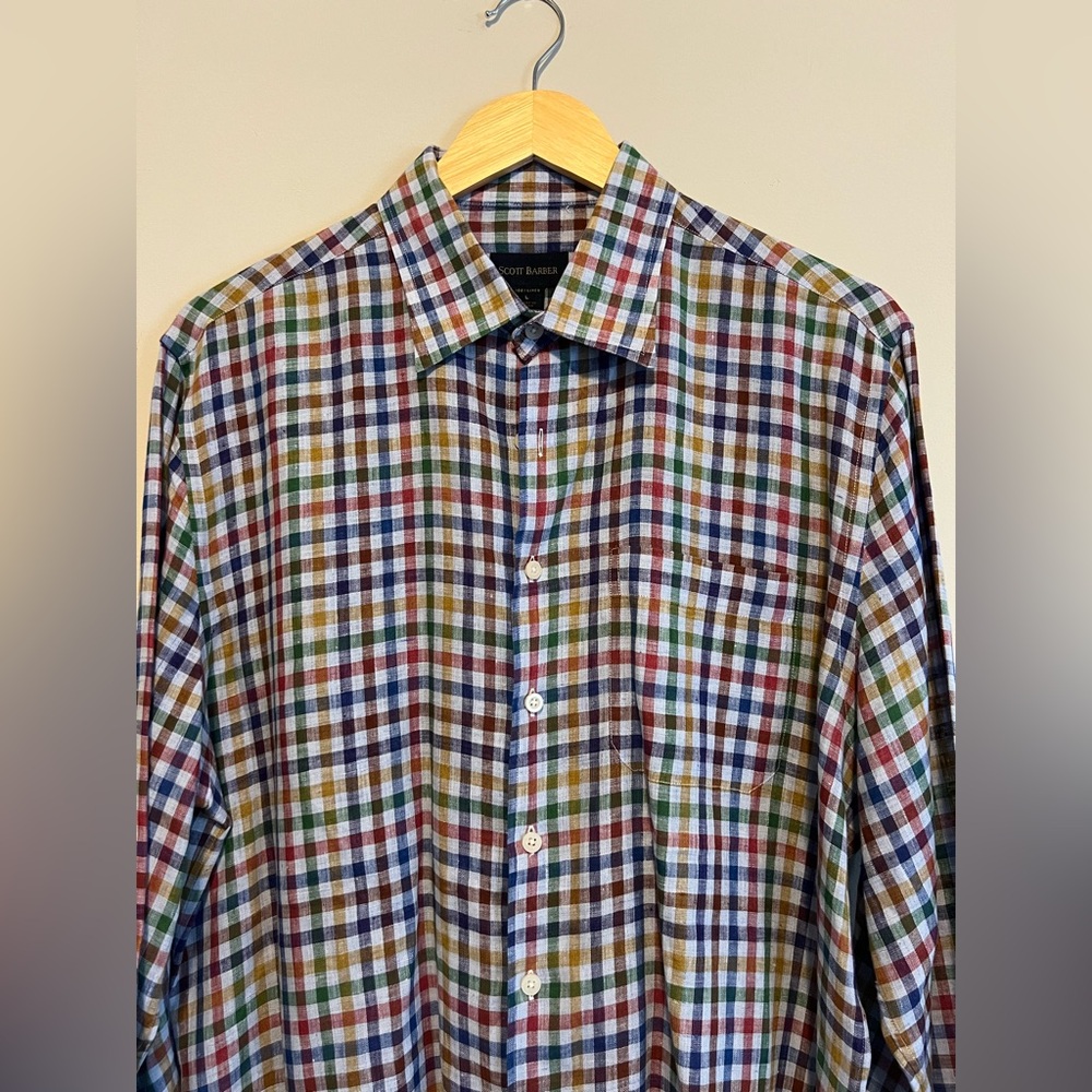 Scott Barber Men's Multicolor Linen Checkered Shirt size L